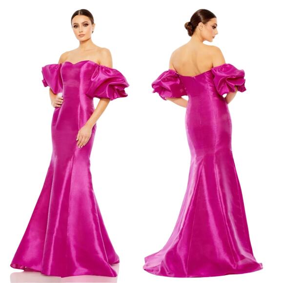 Mac Duggal Sweetheart Off The Shoulder Puff Sleeve Gown 2 PInk NWT - Picture 1 of 12